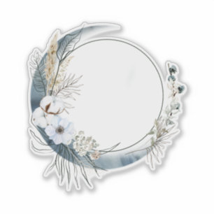 Blauer Halbmond mit weißen Blume Aufkleber