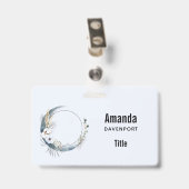 Blauer Halbmond mit weißen Blume Ausweis (Rückseite mit Clip)