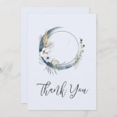 Blauer Halbmond mit weißen Blume Dankeskarte (Vorne/Hinten)