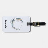 Blauer Halbmond mit weißen Blume Gepäckanhänger (Vorderseite horizontal)