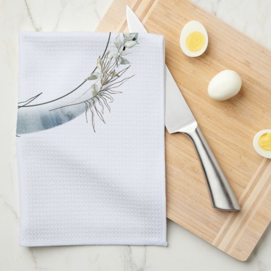 Blauer Halbmond mit weißen Blume Geschirrtuch (Viertel Falte)