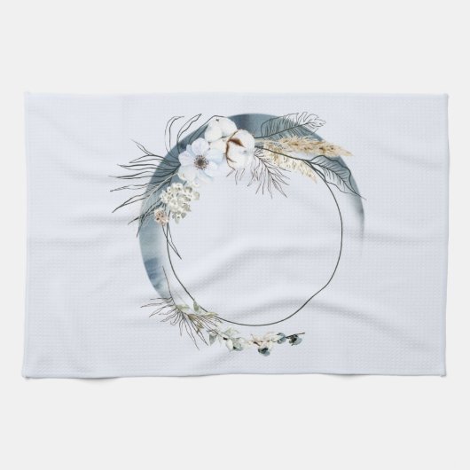 Blauer Halbmond mit weißen Blume Geschirrtuch (Horizontal)