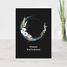 Blauer Halbmond mit weißen Blume Halloween Feiertagskarte