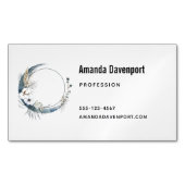 Blauer Halbmond mit weißen Blume Magnetische Visitenkarte (Vorderseite)