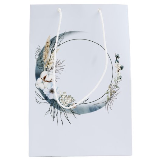 Blauer Halbmond mit weißen Blume Mittlere Geschenktüte (Vorderseite)