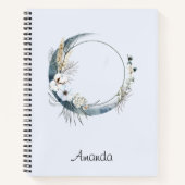 Blauer Halbmond mit weißen Blume Notizblock (Vorderseite)