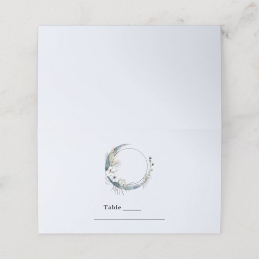 Blauer Halbmond mit weißen Blume Platzkarte (Außenseite Aufgefaltet)