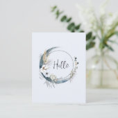 Blauer Halbmond mit weißen Blume Postkarte (Stehend Vorderseite)