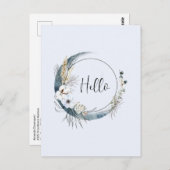 Blauer Halbmond mit weißen Blume Postkarte (Vorne/Hinten)