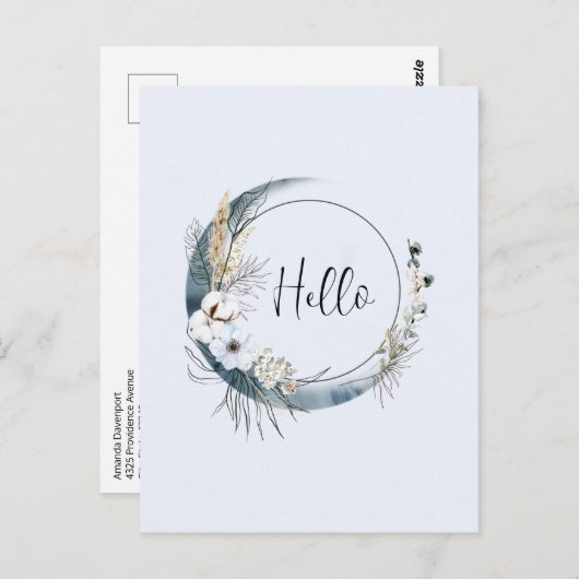 Blauer Halbmond mit weißen Blume Postkarte (Vorne/Hinten)