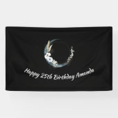 Blauer Halbmond mit weißen Blume zum Geburtstag Banner (Horizontal)