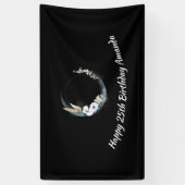 Blauer Halbmond mit weißen Blume zum Geburtstag Banner (Vertikal)