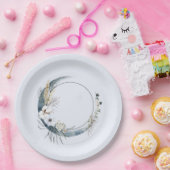 Blauer Halbmond mit weißen Blume zum Geburtstag Pappteller (Party)