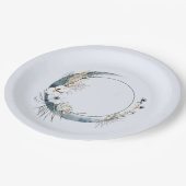 Blauer Halbmond mit weißen Blume zum Geburtstag Pappteller (Schrägansicht)