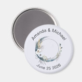 Blauer Halbmond mit weißer Blume Hochzeit Magnet (Vorderseite/Rückseite)