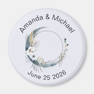 Blauer Halbmond mit weißer Blume Hochzeit Magnet
