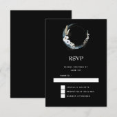 Blauer Halbmond mit weißer Blume Hochzeit RSVP Karte (Vorne/Hinten)