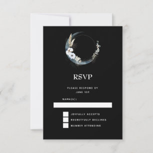 Blauer Halbmond mit weißer Blume Hochzeit RSVP Karte