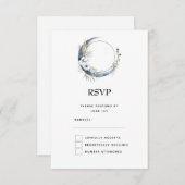 Blauer Halbmond mit weißer Blume Hochzeit RSVP Karte (Vorne/Hinten)