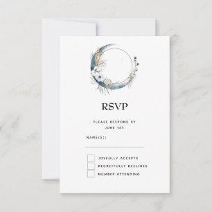 Blauer Halbmond mit weißer Blume Hochzeit RSVP Karte