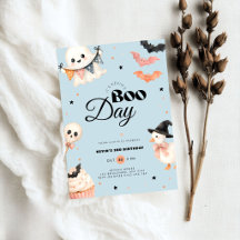 Blauer Halloween-„Boo Day“-Geburtstagseinladung fü