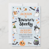 Blauer Halloween Fourever Spooky 4. Geburtstag Einladung (Vorderseite)