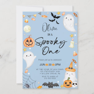Blauer Halloween Ghost 1. Junge Geburtstag Einladung
