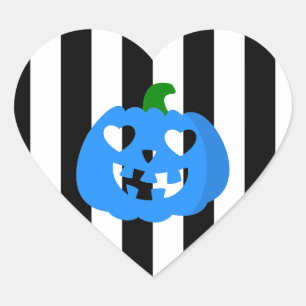 blauer Halloween-Herz-Kürbis gestreift Herz-Aufkleber