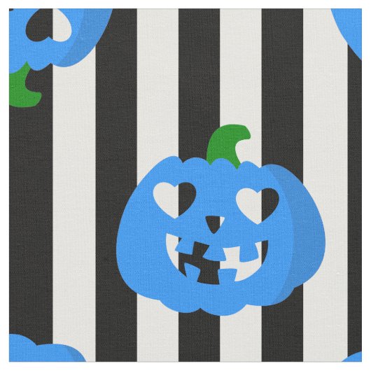 blauer Halloween-Herz-Kürbis gestreift Stoff (Nahaufnahme)