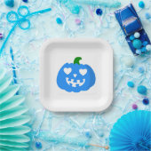 blauer Halloween-Herz-Kürbis-Jack-o-Laterne Pappteller (Party)