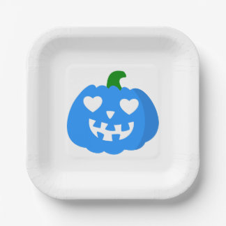 blauer Halloween-Herz-Kürbis-Jack-o-Laterne Pappteller