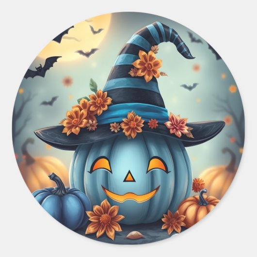 Blauer Halloween-Kürbis Jack-o-lantern Runder Aufkleber (Vorderseite)