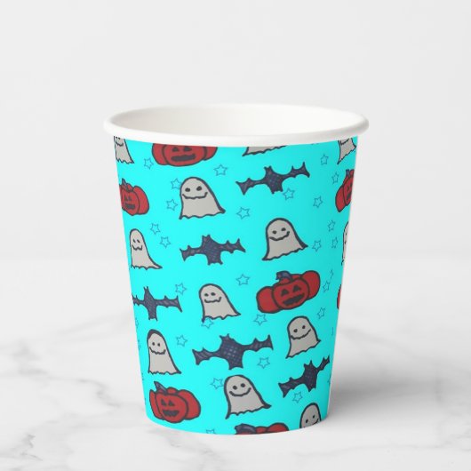 Blauer Halloween Spaß Print Pappbecher (Rückseite)