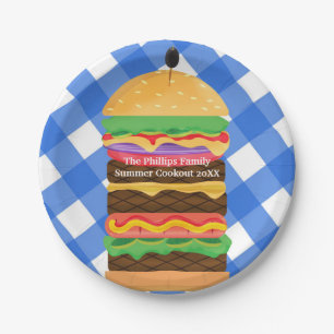 Blauer Hamburger Sommer Grillparty BBQ Pappteller