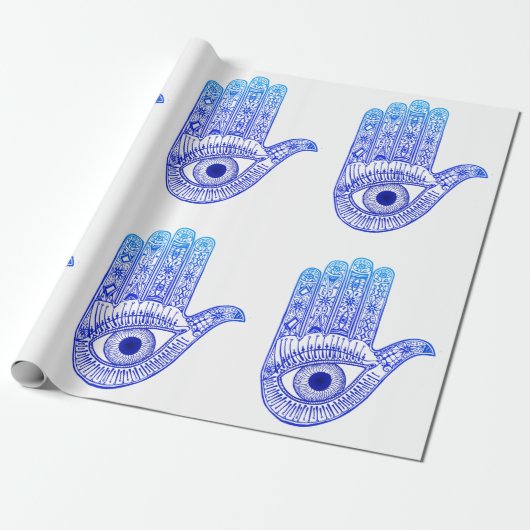 Blauer Hamsa Hand / böse Augenschutzmittel / Hand Geschenkpapier (Ungerollt)