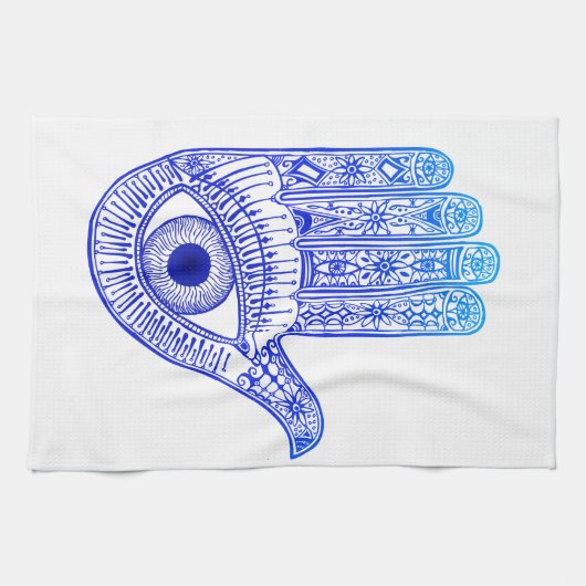Blauer Hamsa Hand / böse Augenschutzmittel / Hand  Geschirrtuch (Horizontal)