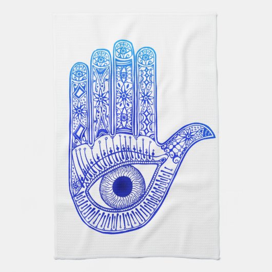 Blauer Hamsa Hand / böse Augenschutzmittel / Hand Geschirrtuch (Vertikal)