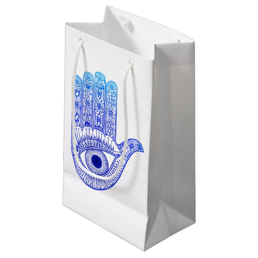Blauer Hamsa Hand / böse Augenschutzmittel / Hand Kleine Geschenktüte (Vorderseite Schrägansicht)