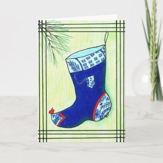 Blauer Hanbok WeihnachtsStrumpf Feiertagskarte (Vorderseite)