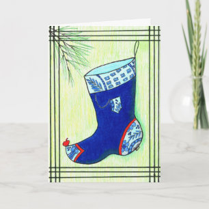 Blauer Hanbok WeihnachtsStrumpf Feiertagskarte