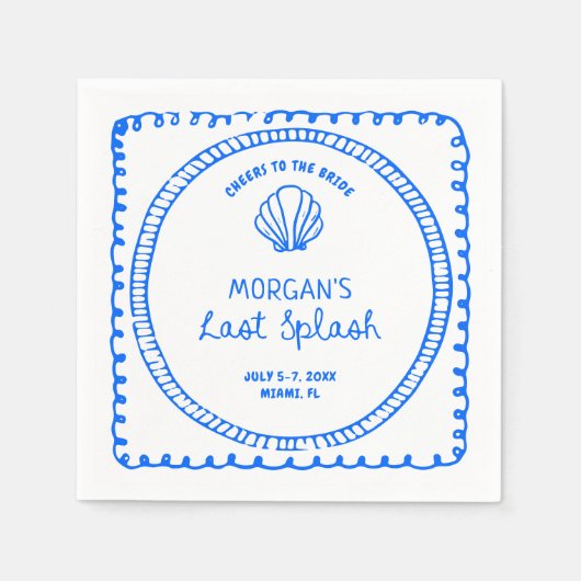Blauer Hand gezeichnet letzte Splash Bachelorette Serviette (Vorderseite)