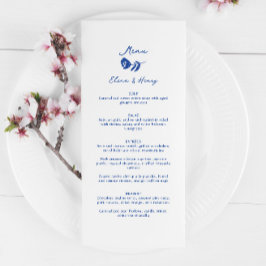 Blauer Hand gezeichnete Whimsiksche Blume Hochzeit Menükarte