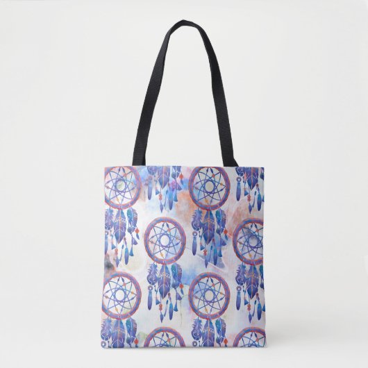 Blauer Handgemalt Wasserfarbe Moderner Boho Tasche (Vorderseite)