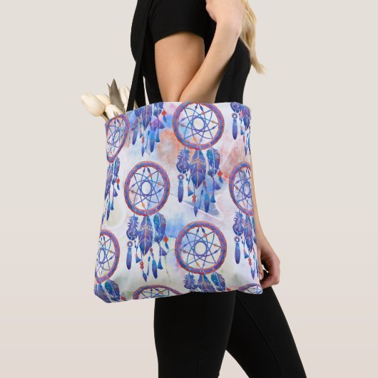 Blauer Handgemalt Wasserfarbe Moderner Boho Tasche (Von Nahem)