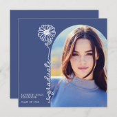 Blauer handgeschriebener Foto Abschluss Einladung (Vorne/Hinten)