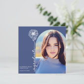 Blauer handgeschriebener Foto Abschluss Einladung (Stehend Vorderseite)