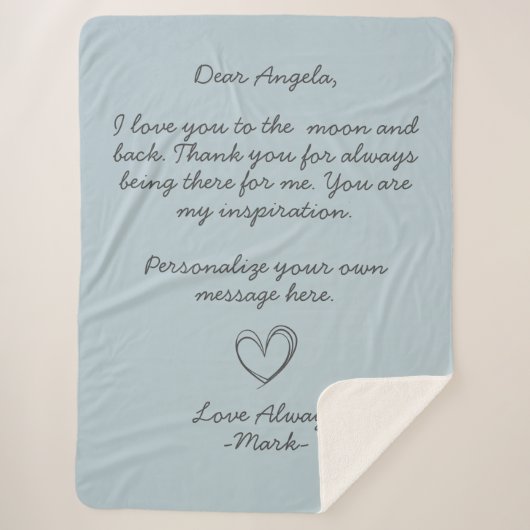 Blauer handgeschriebener Liebe-Letter oder Meldung Sherpadecke (Vorderseite)