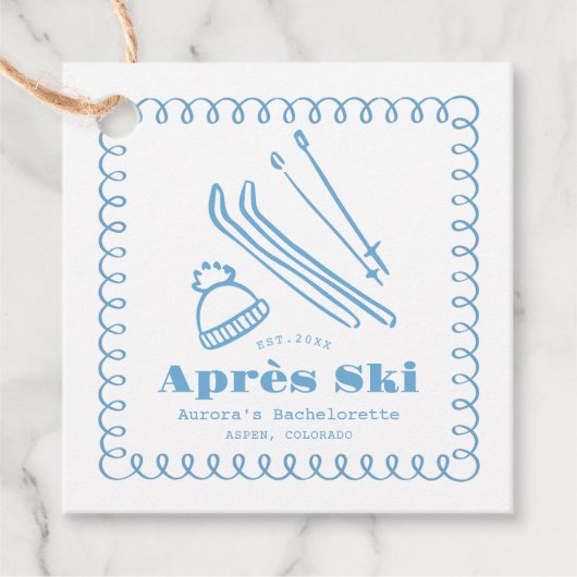 Blauer handGezeichnet Winteraprès Ski Bachelorette Geschenkanhänger (Vorderseite)