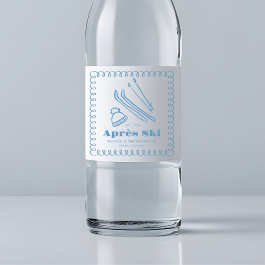 Blauer handGezeichnet Winteraprès Ski Bachelorette Wasserflaschenetikett