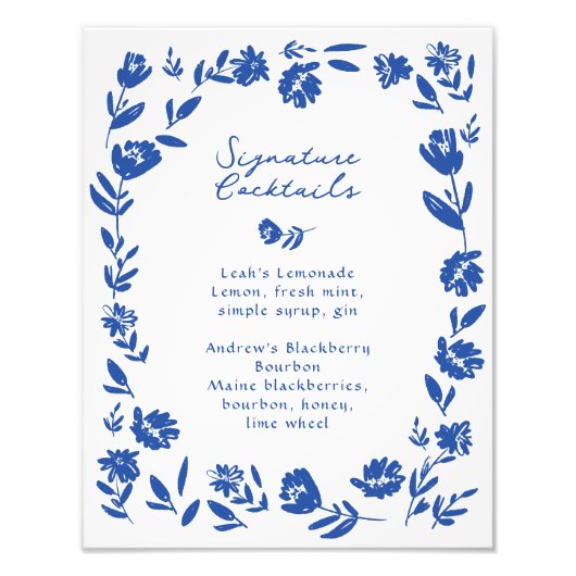 Blauer handgezeichneter Blume Unterschrift Cocktai Fotodruck (Vorne)